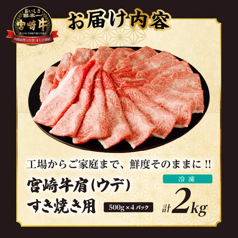 「宮崎牛肩(ウデ)すき焼き用」計2kg 肉 牛 牛肉 おかず 国産_T009-0176