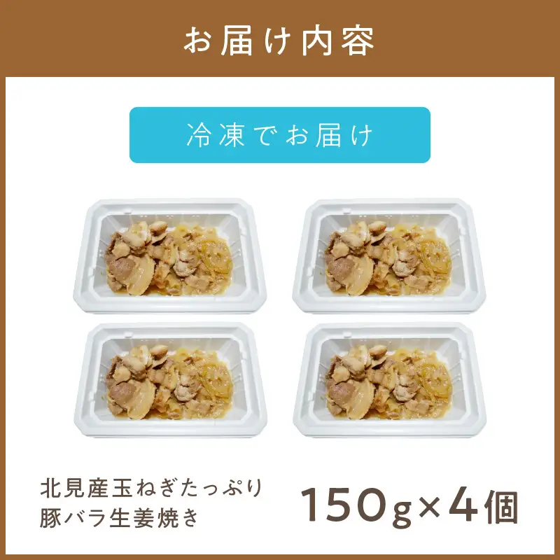 レンジで1品！北見産玉ねぎたっぷり豚バラ生姜焼き 4個 ( 玉ねぎ 豚 肉 総菜 冷凍 簡単調理 )【136-0077】