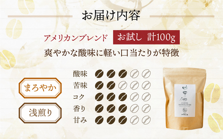 お試し コーヒー 100g 【豆】 ( アメリカン) お試し