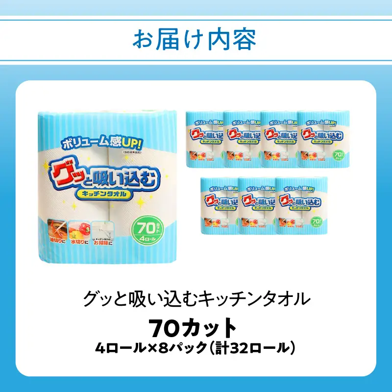 グッと吸い込むキッチンタオル70カット（4ロール×8パック） R18001