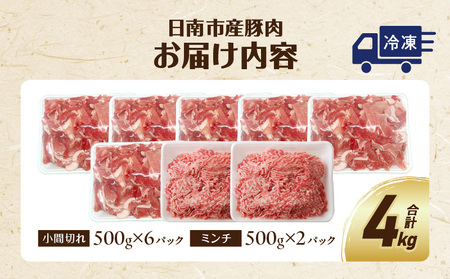 豚小間切れ 豚ミンチ セット 合計4kg 豚肉 ポーク 国産 食品 おかず こま切れ 挽肉 日南市産 個包装 万能食材 おすすめ 生姜焼き 炒め物 ハンバーグ おかず お弁当 おつまみ ご褒美 お祝い 記念日 お取り寄せ グルメ 詰め合わせ おすそ分け 宮崎県 送料無料_CA58-24