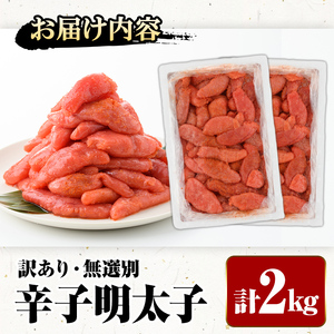 ＜訳あり・無選別＞辛子明太子(計2kg) 明太子 めんたいこ 冷凍 海鮮 博多名物 家庭用＜離島配送不可＞【ksg1537】【城戸酒店】