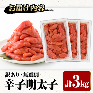 ＜訳あり・無選別＞辛子明太子(計3kg) 明太子 めんたいこ 冷凍 海鮮 博多名物 家庭用＜離島配送不可＞【ksg1538】【城戸酒店】