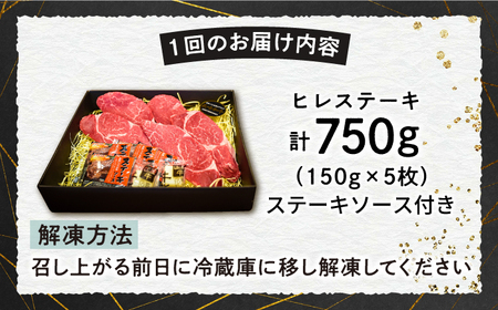 【3回定期便】長崎和牛ヒレステーキ 750g[ECS038] ヒレ 牛肉 定期便