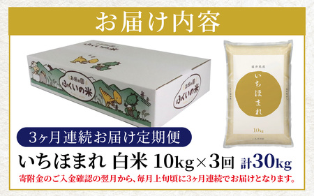 【3ヶ月定期便】【令和7年産】福井県産 いちほまれ（白米）10kg×3回　計30kg[G-097003]