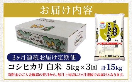 【3ヶ月定期便】【令和7年産】大野産コシヒカリ（白米）5kg×3回 計15kg【大野ブランド米 名水育ち】[D-097001]