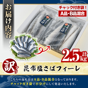 訳あり！昆布塩さばフィーレA品B品混合 2.5kg サバ【グローバルフーズ】akn061-04