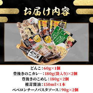 乾しいたけ加工品詰合せセット(5種)どんこ 豊後きのこカレ－ 豊後きのこめし 椎茸醤油 ペペロンチーノパスタソース おかず レトルトカレー 温めるだけ 簡単調理【opst009】【大分県椎茸農業協同組合】