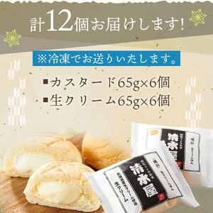 【定期便全３回】＜究極のふわとろ食感＞清水屋 生 クリームパン  12個 2種（カスタード・生クリーム） | クリームパン