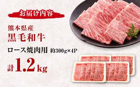 熊本県産 黒毛和牛 ロース 焼肉用 約1.2kg（約300g×4pc）【有限会社 九州食肉産業】[ZDQ152]