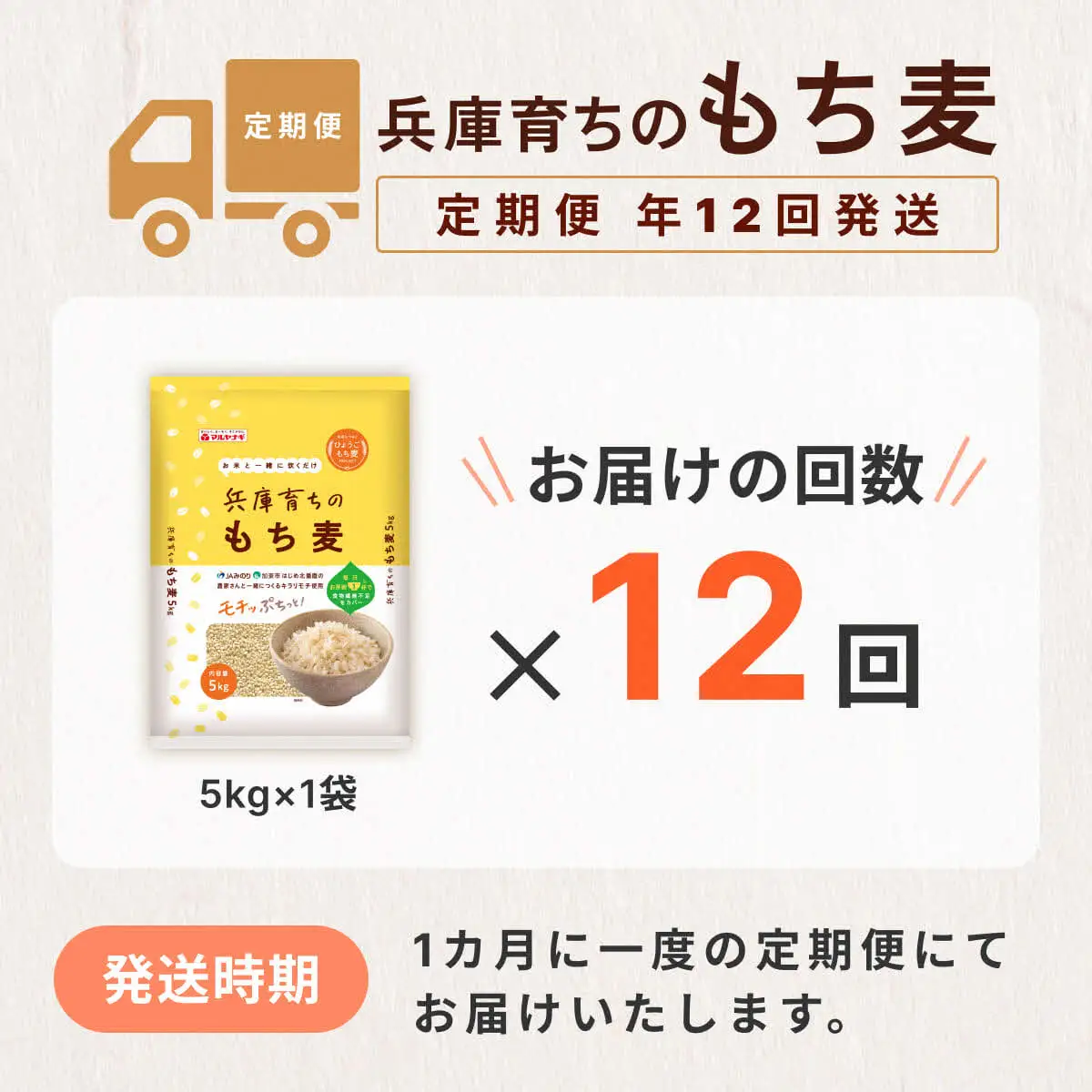 【定期便12回発送】兵庫育ちのもち麦5kg　[食物繊維 もちむぎ キラリモチ 国産 健康 加東市]