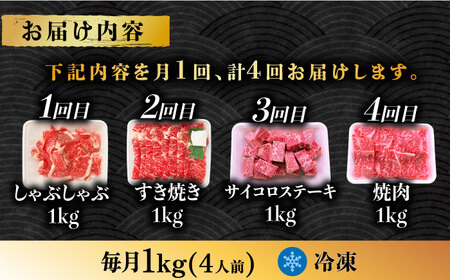 【4回定期便】 飛騨牛 プレミアム 定期便 4人前 ( しゃぶしゃぶ × すき焼き × サイコロステーキ × 焼肉 ) 各1kg[TAZ048]しゃぶしゃぶ