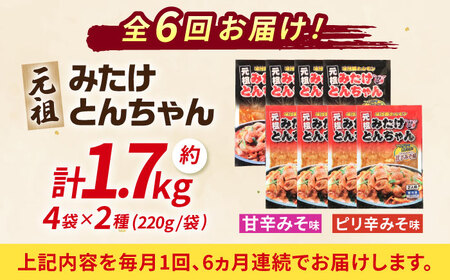 【6回定期便】「元祖みたけとんちゃん」甘辛＆ピリ辛 各4袋（16人前）[AVAA016]ホルモン