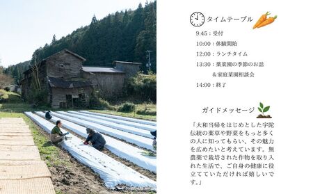 『旬刻旬菜』参加チケット（1名様）家庭菜園のお悩みをプロ農家に相談できるランチ付き農業体験 ／ なつかしいみらいサービス 送料無料 チケット 無農薬栽培 農業体験 家庭菜園 ふるさと納税 奈良県 宇陀市