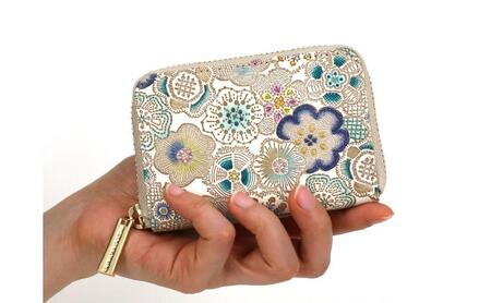 【文庫屋大関】ファスナー 小銭入れ 春らんまん＜瑠璃＞【皮革工芸品】財布 牛革 コンパクト 東京