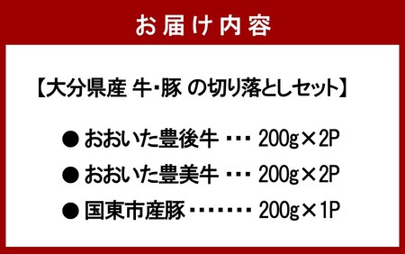 大分県産 牛・豚の切り落としセット（真空包装） 計1kg_2472R