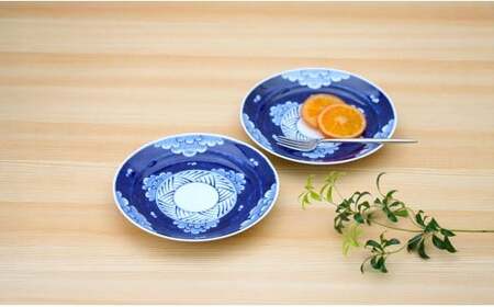 有田焼 外濃三方牡丹 6.5寸皿 19.5cm 2枚セット【そうた窯】食器 器 うつわ 皿 中皿 プレート デザート皿 菓子皿 2枚 セット 染付 ブルー 手描き 35000円 電子レンジ対応 A35-67