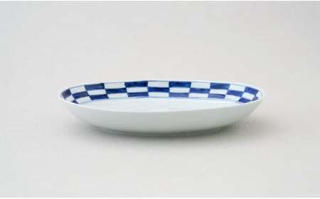 有田焼 楕円皿Lサイズ市松 1枚【晧洋窯】食器 器 うつわ 青 染付 カレー パスタ 盛り皿 ワンプレート 市松 石畳 18000円 1万8千円 A18-165