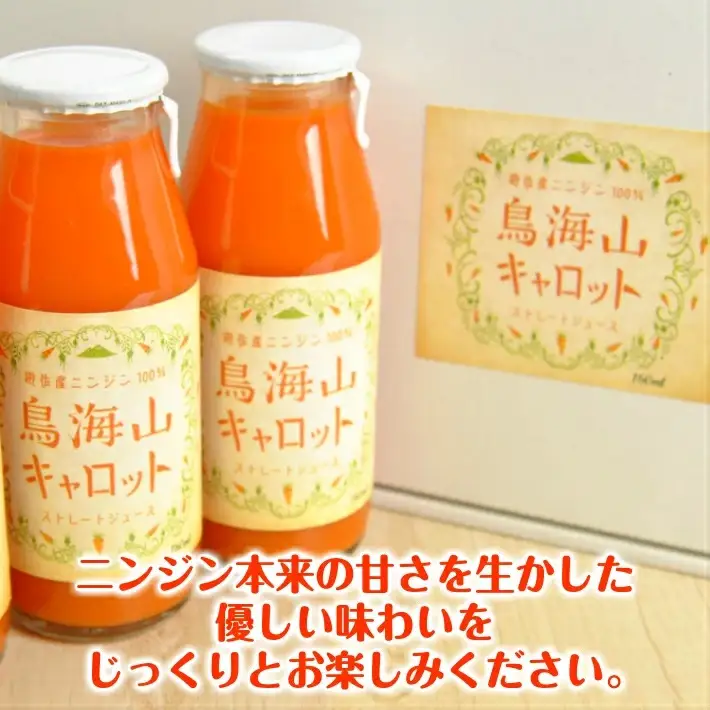 農家直送 鳥海山キャロット ストレート 160ml×6本 ニンジンジュース 野菜ジュース 化学肥料不使用 農薬不使用 瓶 常温保存 にんじん [1508]