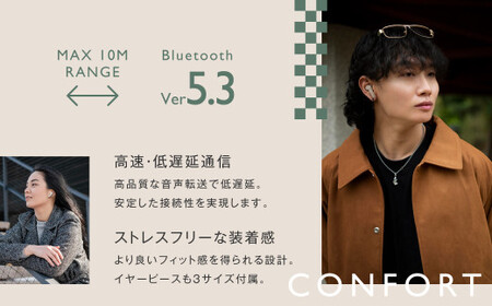 【＆Less】ワイヤレスイヤホン グレー カナル型 Bluetooth Ver.5.3 【日本製】ノイズキャンセリング iPhone Android スマホ マイク 通話 ヘッドセット