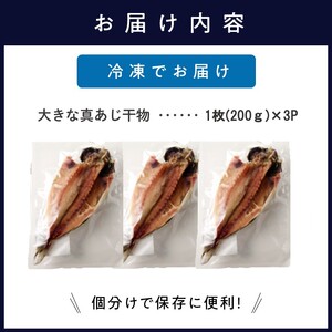 干物 大きな真あじの干物 200g×3(約600g)【A8-035】