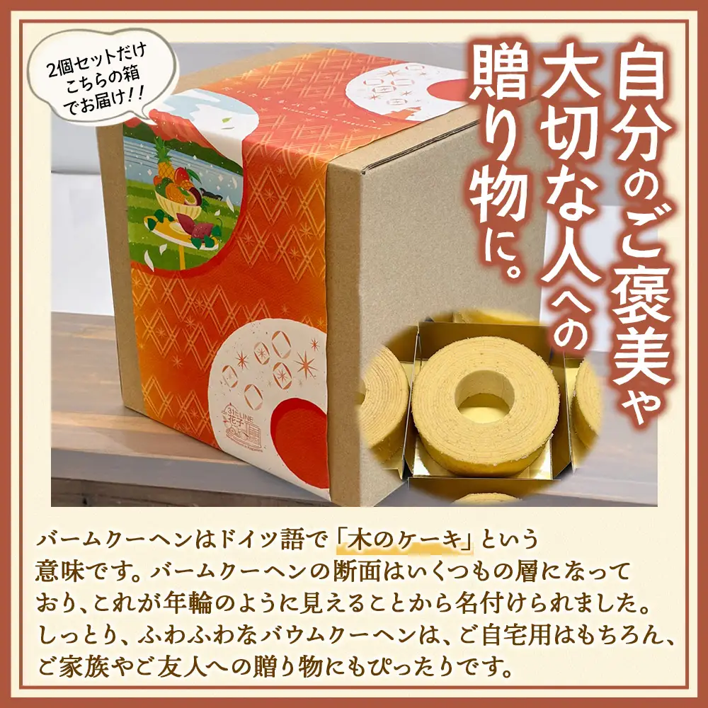 バウムクーヘン 2個セット ( プレーン ・ たんかん ) SH-714 ｜バウムクーヘン バームクーヘン スイーツ ケーキ 焼き菓子 洋菓子 お菓子 おかし おやつ デザート プレゼント 贈り物 ギフト 常温 鹿児島県 南大隅町 31℃LINE花子