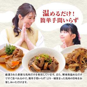 馬力セット 3種類 セット 計630g ホルモン煮込み しぐれ煮 スジ煮込み 株式会社有働精肉店《30日以内に出荷予定(土日祝除く)》熊本県 菊池市 おつまみ 惣菜 馬肉 ホルモン すじ肉 熊本県産 九州産 国産 冷凍 送料無料