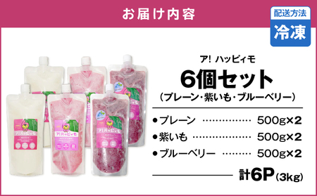 2827 ア！ハッピィモ6個セット（プレーン・紫いも・ブルーベリー） KN113-001-07 菓子 さつまいも 野菜