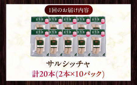 【全6回定期便】【訳あり】【結着剤・発色剤・保存料不使用】 放牧豚 サルシッチャ 2本x10セット（90g/パック） 訳あり ソーセージ ウインナー 無塩せき 冷凍配送 セット 詰め合わせ 北海道 [AXBA076]