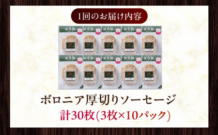 【全12回定期便】【訳あり】【結着剤・発色剤・保存料不使用】 放牧豚 ボロニア厚切りスライスソーセージ 3枚x10セット（130g/パック） 訳あり ソーセージ ウインナー 無塩せき 冷凍配送 セット 詰合せ 北海道 [AXBA081]