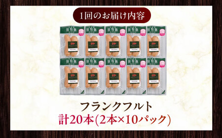【全2回定期便】【訳あり】【結着剤・発色剤・保存料不使用】 放牧豚 フランクフルト 2本×10セット（150g/セット） 訳あり ソーセージ ウインナー 無塩せき 冷凍配送 セット 詰め合わせ 北海道 [AXBA082]