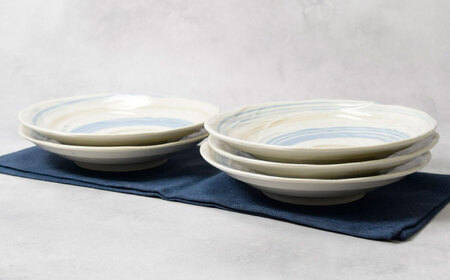 【美濃焼】うず粉引 土風型 7.0深皿 5枚セット【カネ定製陶】[MEI089]