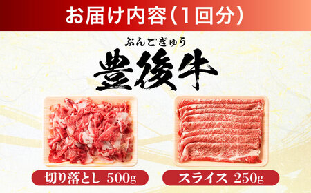 【全6回定期便】【訳あり】おおいた豊後牛 しゃぶしゃぶすき焼き セット(スライス・切り落とし)750g しゃぶしゃぶすき焼き 訳あり 豊後牛 しゃぶしゃぶ すき焼き 牛肉 [AREI078]