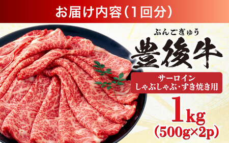 【全12回定期便】【厳選部位】おおいた豊後牛 サーロイン しゃぶしゃぶすき焼き用 1kg (500g×2P) 日田市 黒毛和牛 サーロイン 牛肉 豊後牛 しゃぶしゃぶ すき焼き[AREI091]
