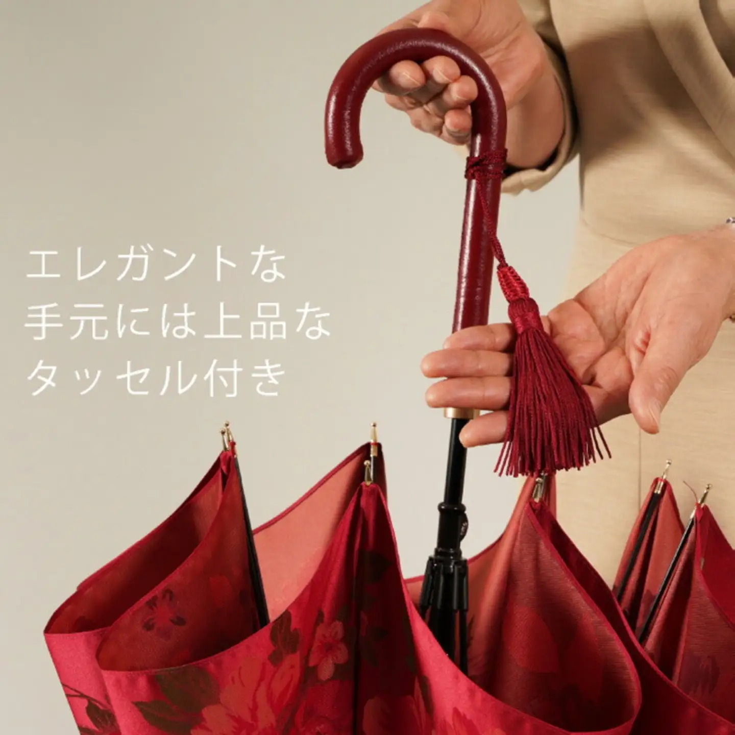 【槙田商店】晴雨兼用長傘　絵おり　大バラ　レッド