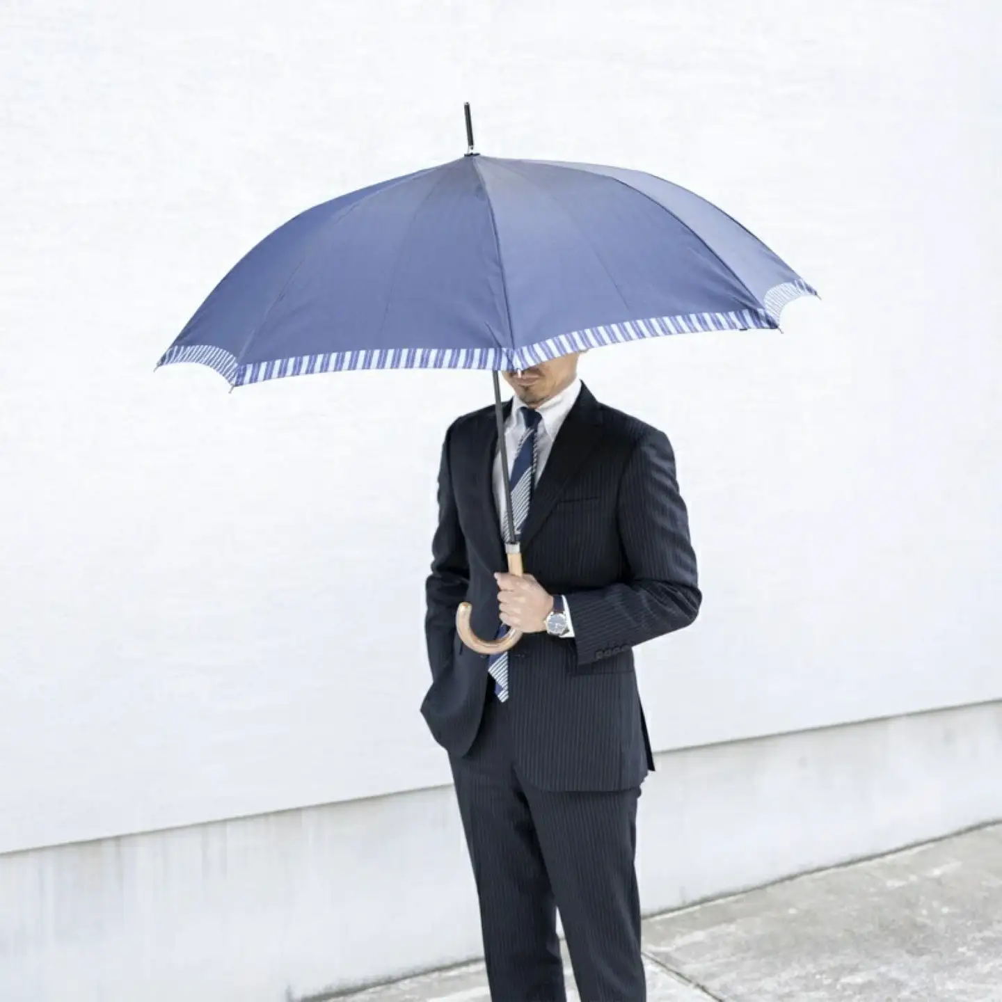 　高級傘 紳士 長傘  Tie Plain×Stripe NAVY  プレゼント　