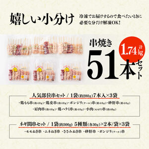 【令和8年7月発送分】宮崎県産若鶏やきとり人気部位串セット＆ネギまセット計51本 国産 鶏肉 九州産 小分け