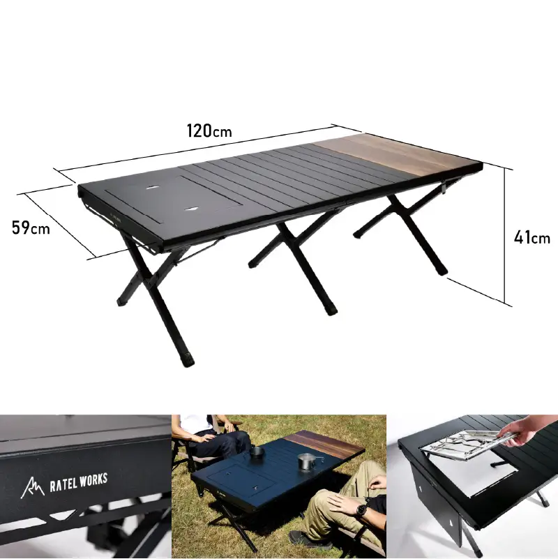 【 RATEL WORKS（ラーテルワークス） 】WOOD PANEL TABLE120(ウッドパネルテーブル120)　‐コンパクト収納＆軽量で持ち運び、車へ積み込み、家での収納どれをとっても快適！