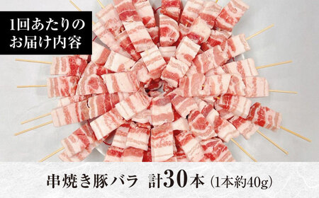 【12回定期便】国産 焼き鳥セット 豚バラ 30本 / やきとり ヤキトリ 焼鳥 串セット 国産 冷凍 小分け / 南島原市 / ふるさと企画[SBA092]