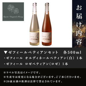 ゼフィール ペティアンセット 500ml×2本 オルディネールペティアン ロゼペティアン 白ワイン ロゼ 辛口 弱発泡性ワイン ぶどう ブドウ アルコール ギフト 宮城県産 みらいファームやまと 【了美ワイナリー】ta499