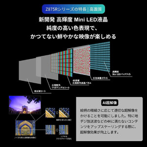 TVS REGZA【標準設置費込み】4K MiniLED液晶テレビ REGZA ( レグザ ) Z875Rシリーズ 55V型 [ 4Kチューナー内蔵 / YouTube対応 ] 55Z875R【 テレビ TV 55型 55インチ 55V Mini LED 液晶 4K Z875R series タイムシフトマシン搭載 ハイグレードモデル 家電 人気 おすすめ 】