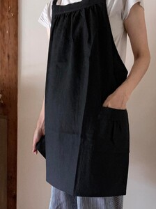 ギャザーエプロン Fu-ra 【カラー：ブラック】エプロン 手作り ハンドメイド 30-090