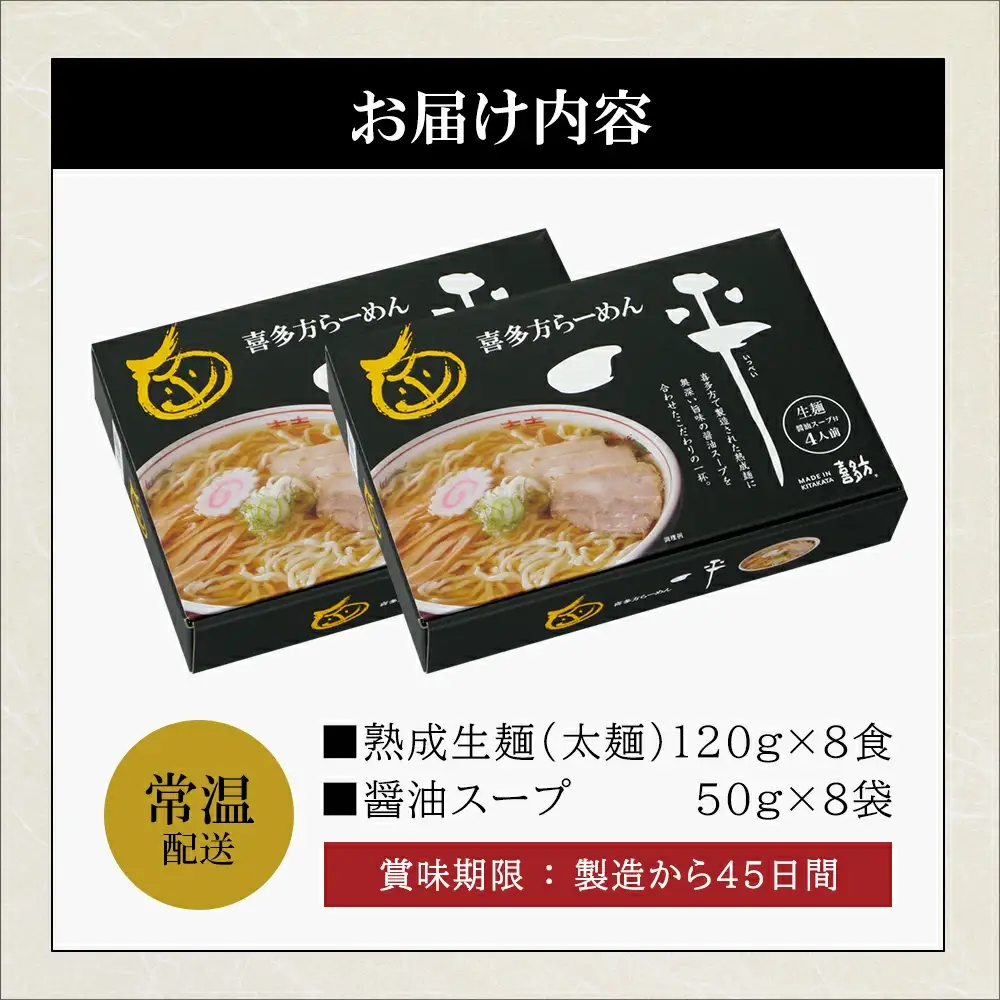 喜多方ラーメン 有名店 喜多方らーめん一平 醤油ラーメン ８食 （4食/箱×２箱） ラーメン らーめん しょうゆ ギフト 人気 お土産 生麺 グルメ【07208-0473】