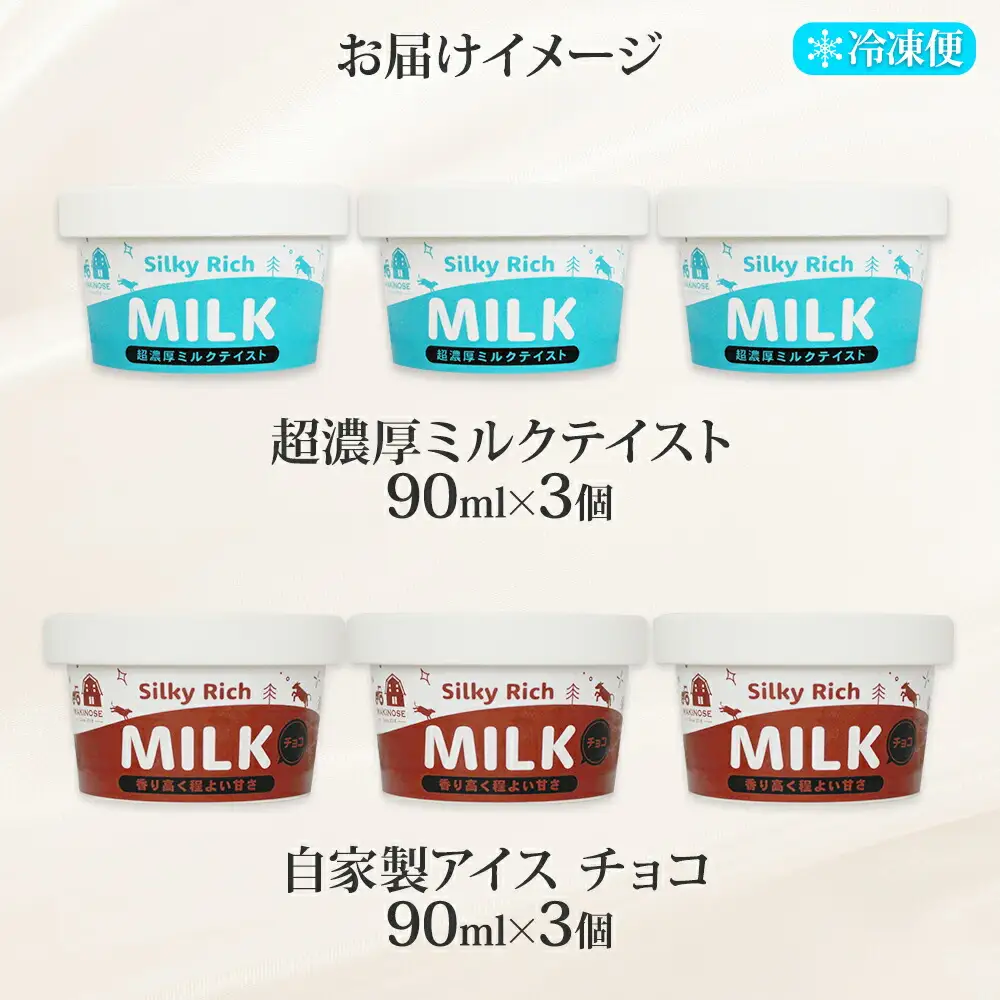3224. 牧之瀬牧場 自家製アイス 2種 各3個 計6個 ミルク チョコ オリジナル アイス 生乳 牛乳 フレーバー 牧場 デザート 手作り セット  スイーツ 冷凍 送料無料 北海道 弟子屈町