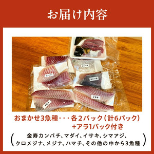 おまかせ3魚種×２P刺身用ブロックセットアラ付き N015-YB338