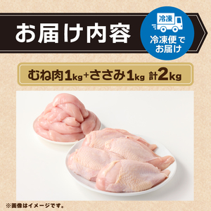 山梨県産＜健味鶏＞むね肉、ささみ　合計２kgセット