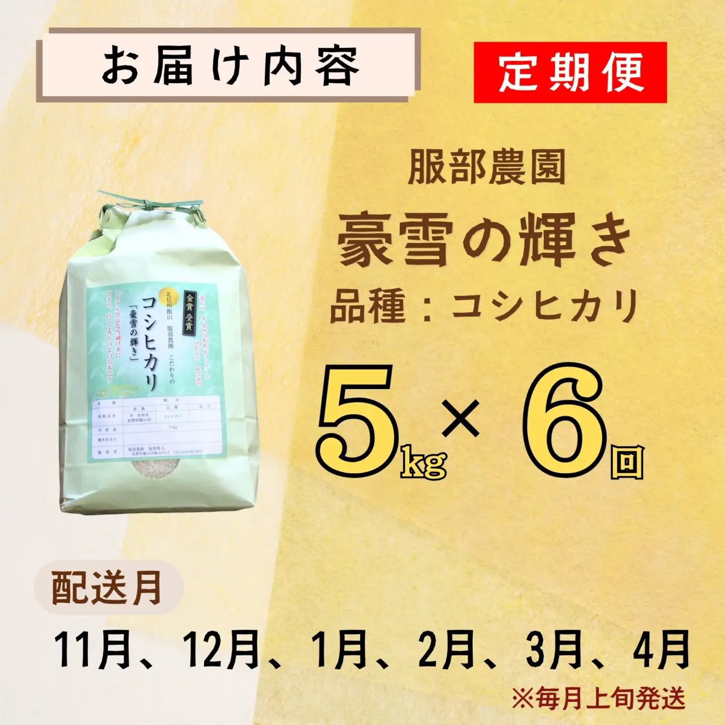 【新米予約】《定期便》コシヒカリ 5kg 6回 服部農園_Cf-001 定期便
