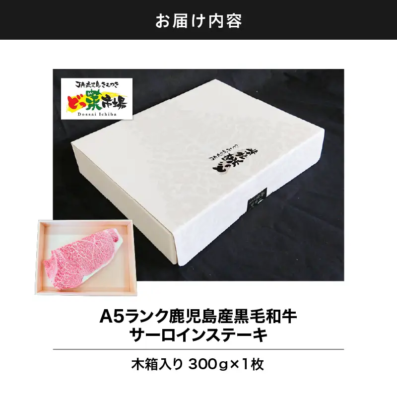 2873 A5ランク鹿児島産黒毛和牛サーロインステーキ 木箱入り 1枚 300g KN010-001-01 肉 牛肉 冷凍
