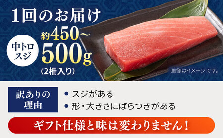 【全12回定期便】【訳あり】天然 本まぐろ 中トロ（約450~500g（2柵入り））【横須賀商工会議所 おもてなしギフト事務局（本まぐろ直売所 横須賀本店）】[AKAK089]