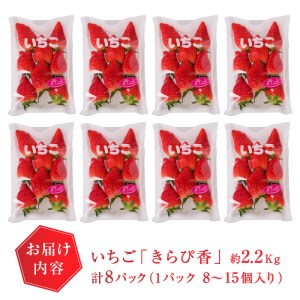 a20-267　いちご 静岡 限定 「 きらぴ香 」計約2.2Kg 8パック